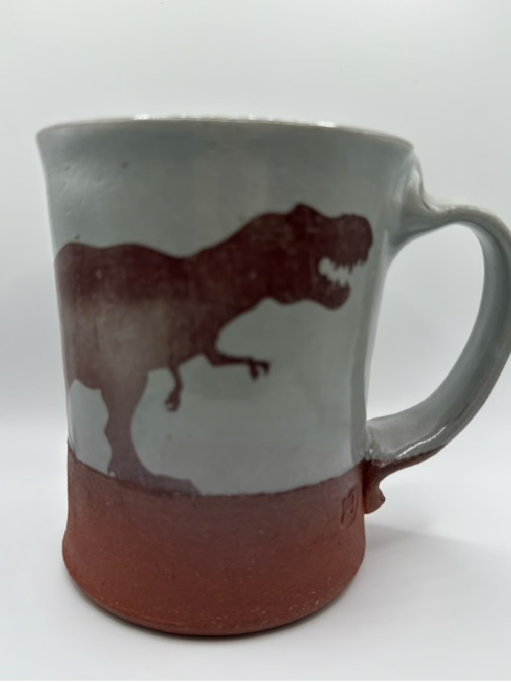 Handcrafted Gray and Brown T-Rex Stoneware Mug - Dinosaur Design